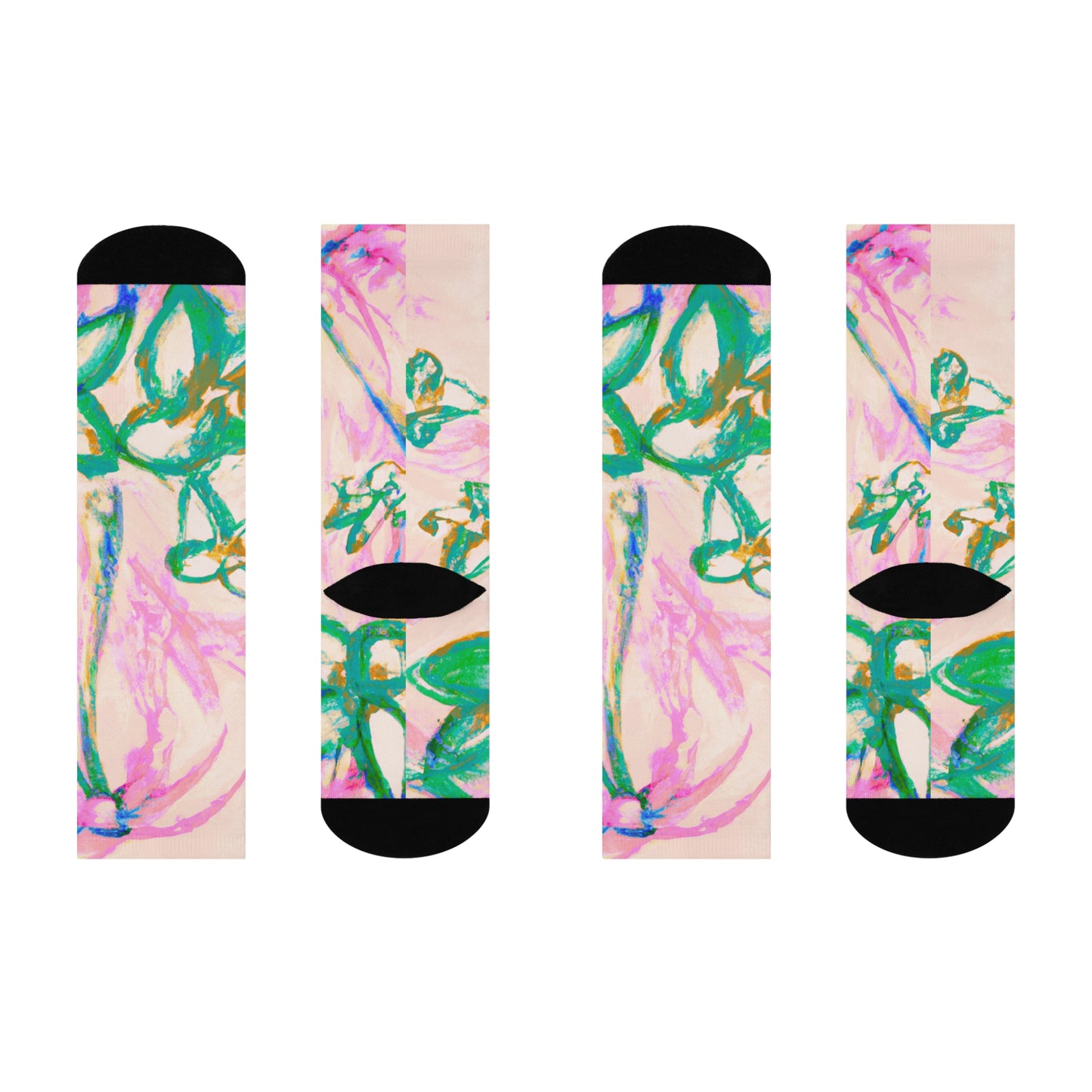 Cushioned Crew Socks - Tropical Doodles, Pink