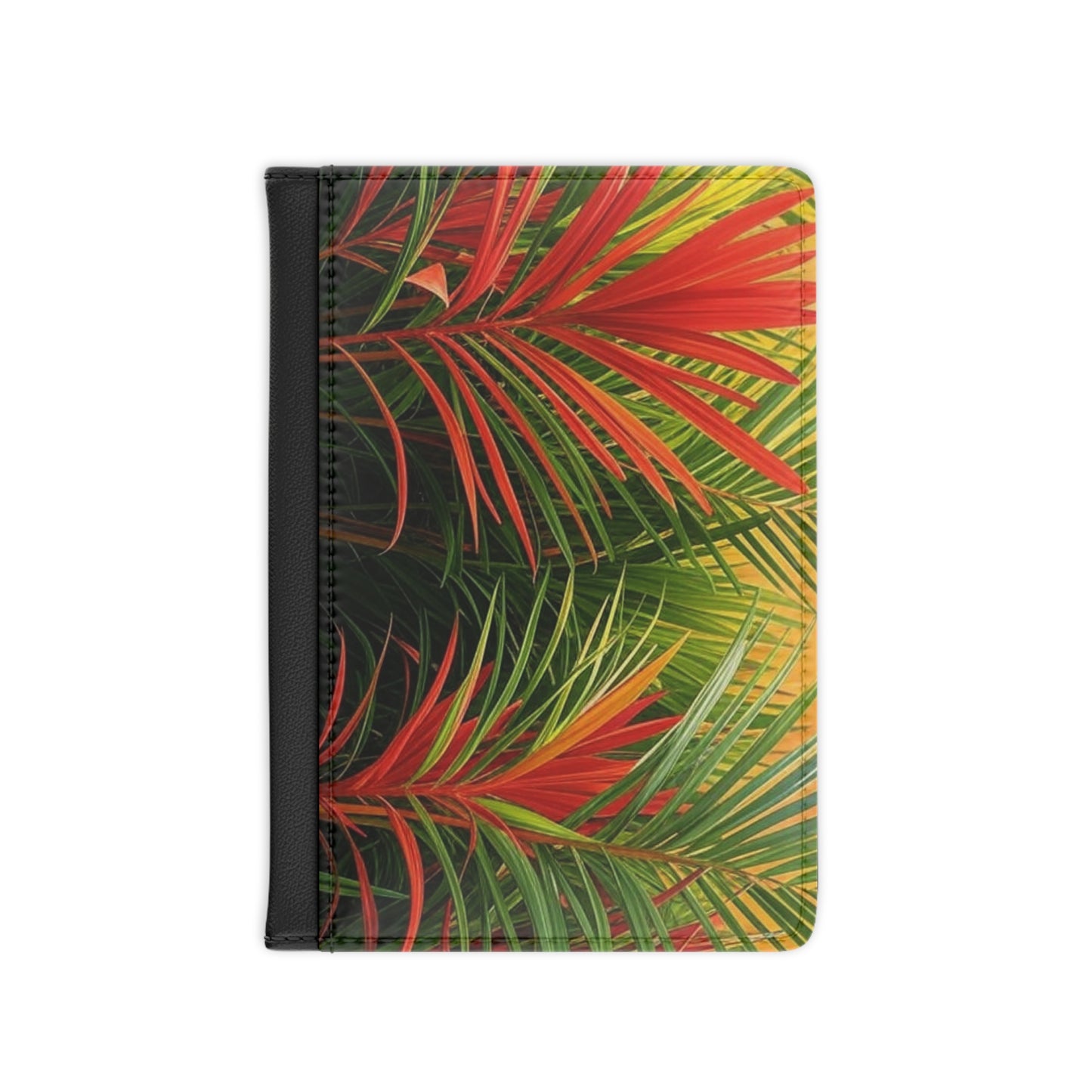 Tropical Passport Cover, Faux Leather - RFID blocking for travel security / Red Flame Palm