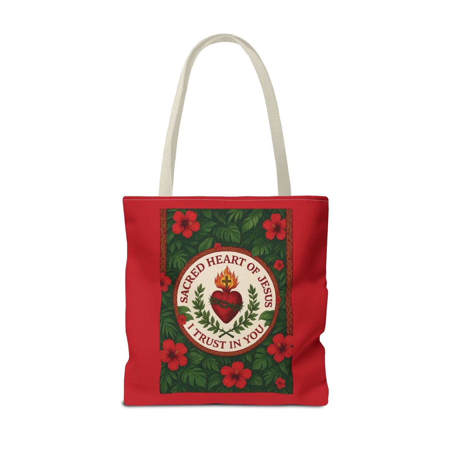 Religious Tote Bag - 3 Sizes / Sacred Heart of Jesus Prayer, Red