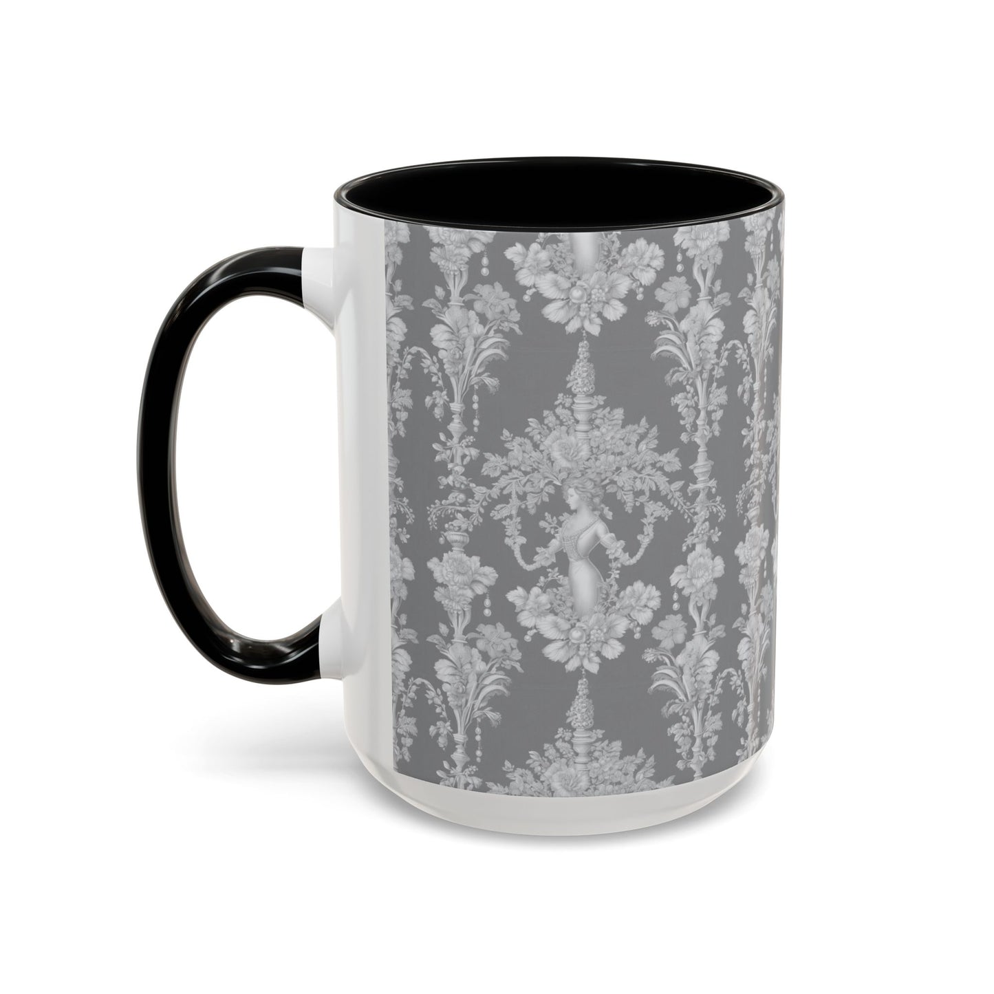 Accent Coffee Mug (11, 15oz), Pearl Lady Toile/Slate Repeat, Various Colors