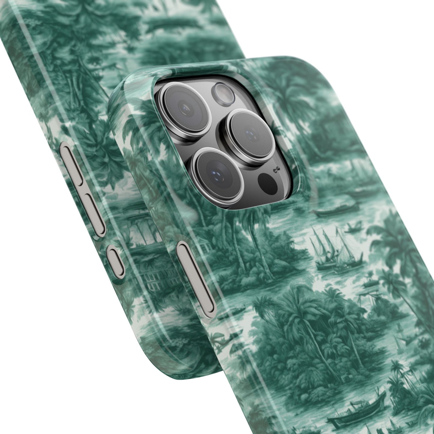 Slim Phone Cases - Tropical Toile #1, evergreen