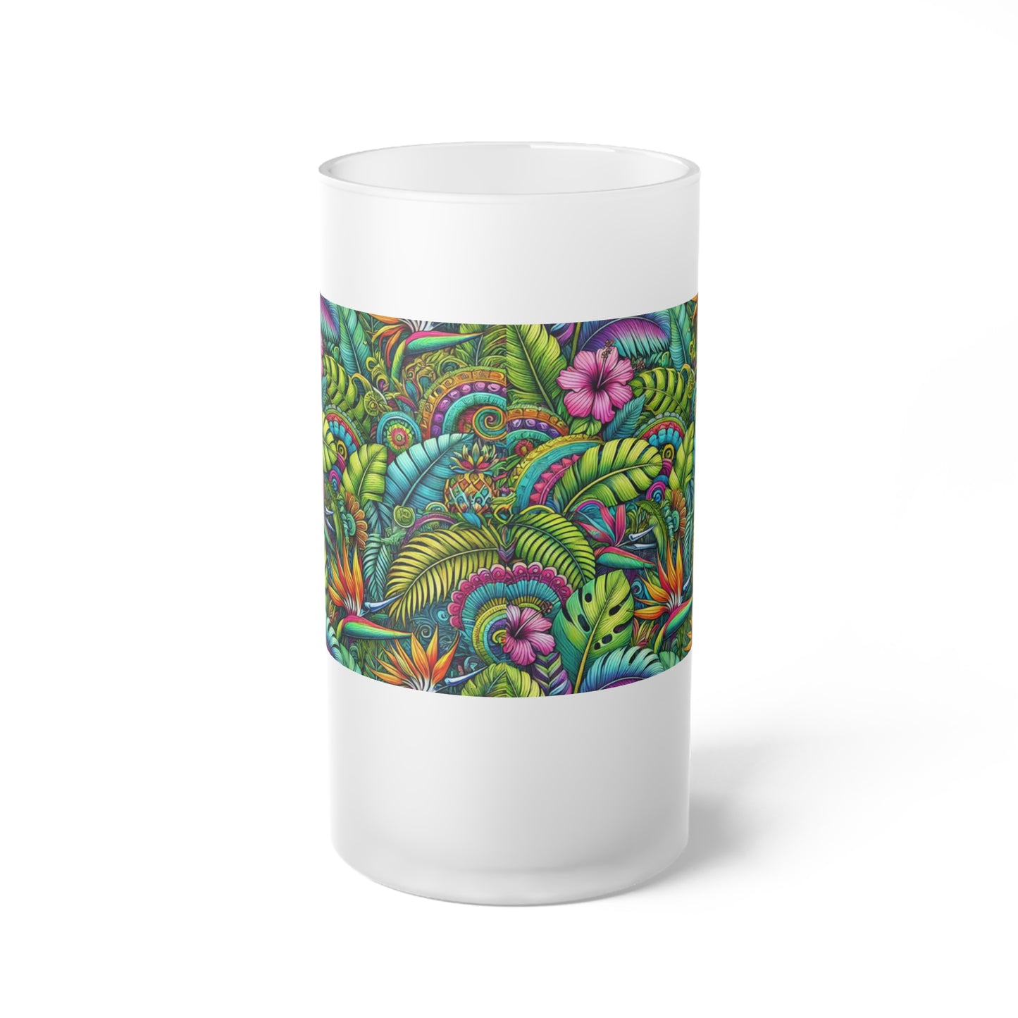 Frosted Glass Beer Mug, Rainforest Blooms
