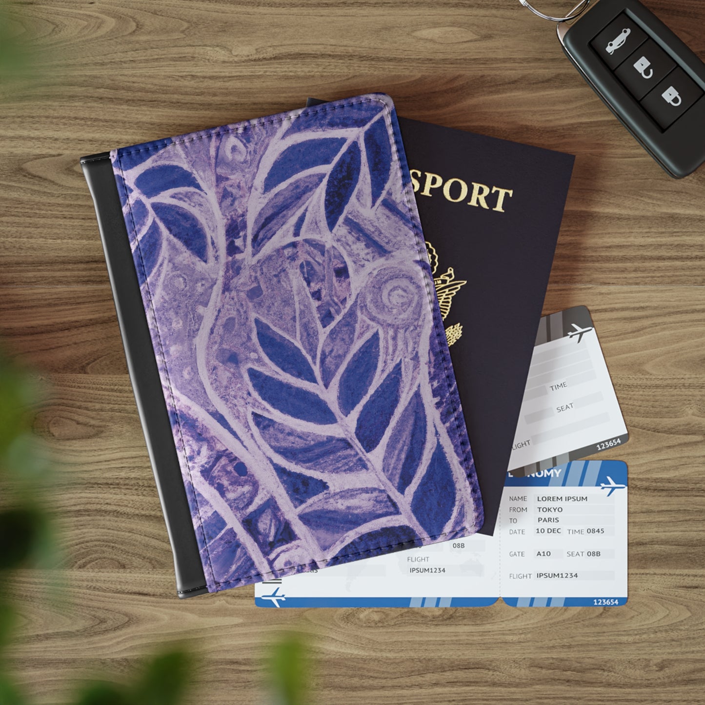 Tropical Passport Cover, Faux Leather - RFID blocking for travel security / Amazon Whimsy, Purple