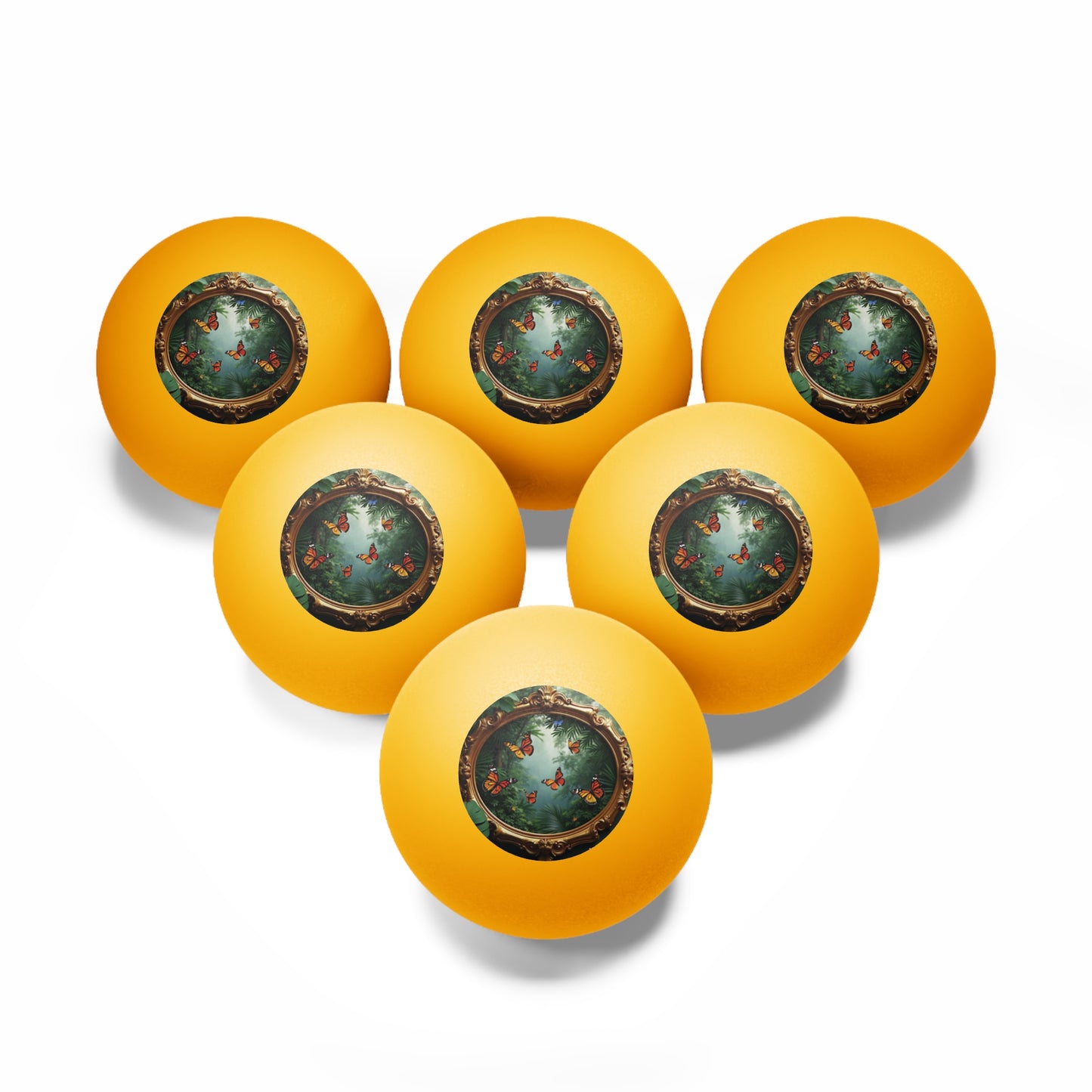 Tropical Paradise Ping Pong Balls - 6 Pack with Framed Monarch Gathering/Orange