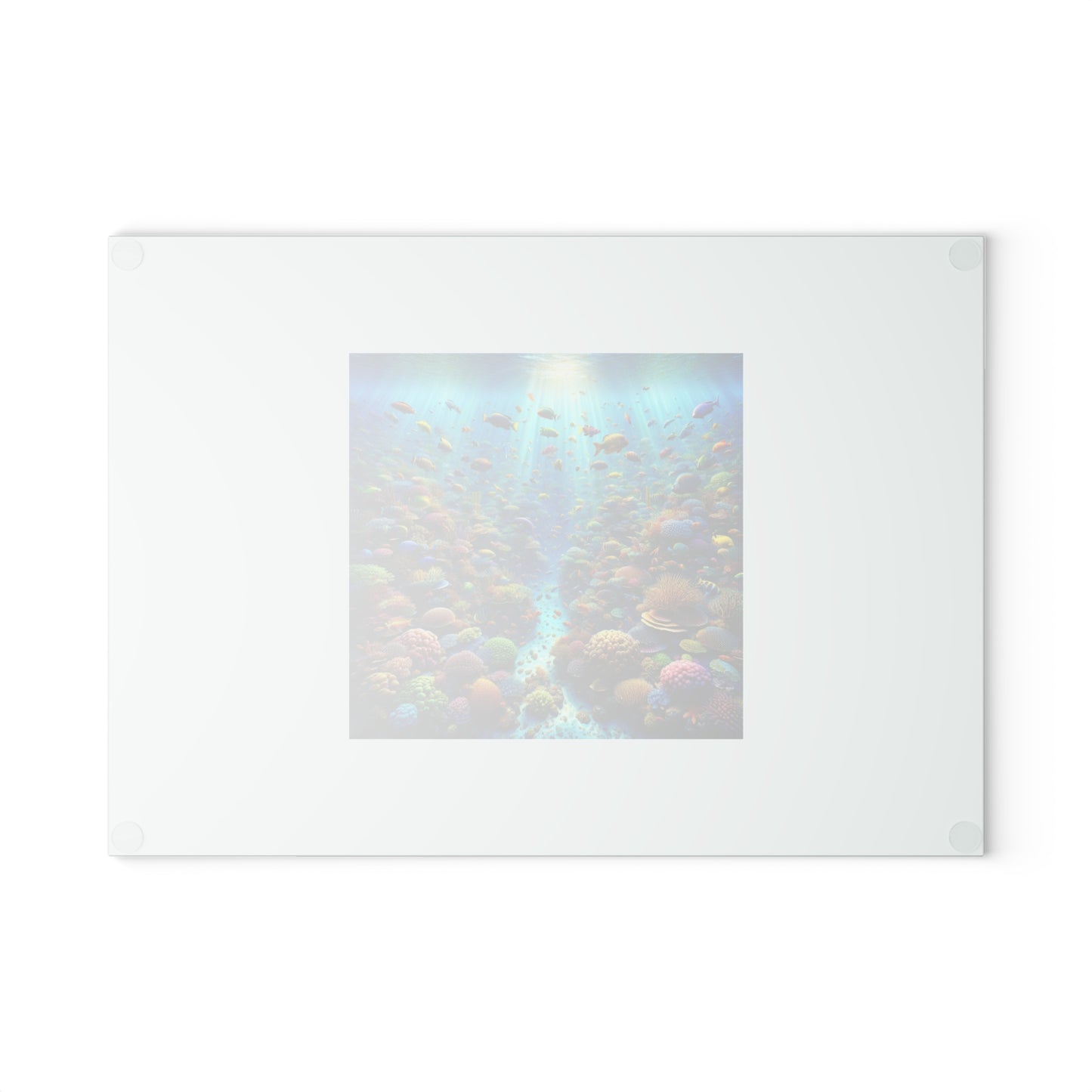 Glass Cutting Board, 2 sizes - Busy Coral Reef/White