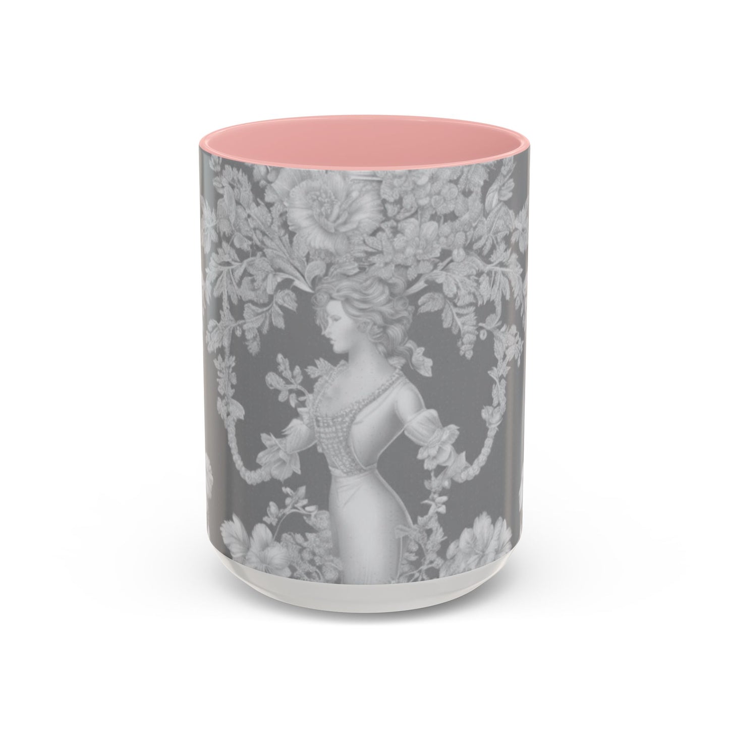 Accent Coffee Mug (11, 15oz), Pearl Lady Toile/Slate, Various Colors