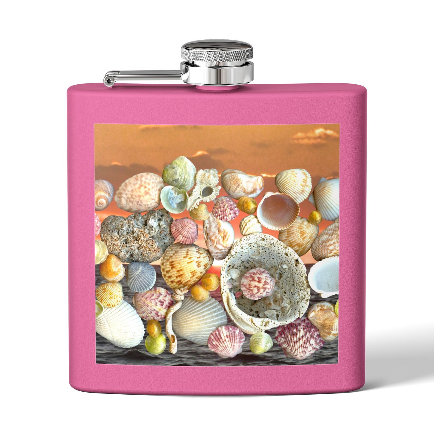 Tropical Stainless Steel 6 oz. Flask, Many Colors  – Sky/Ocean Seashell Collection