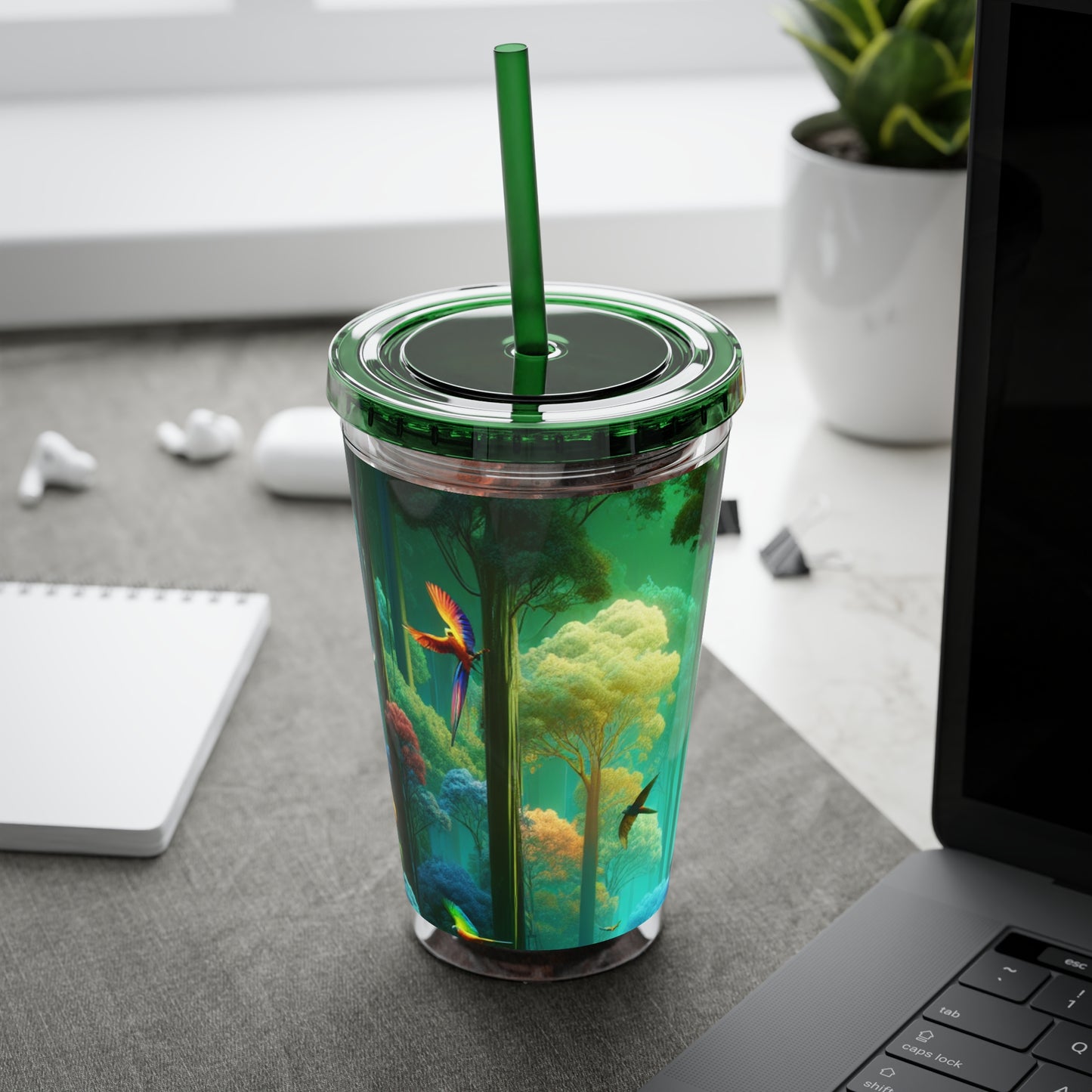 Tropical Tumbler with Straw | 16oz Colorful Travel Cup / Flight School