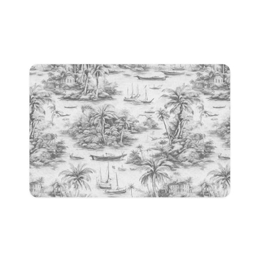Pet Food Mat (12x18), Tropical Toile #1, Soft Black