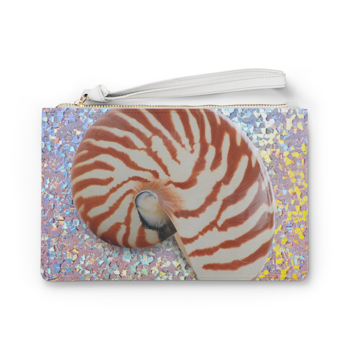 Tropical Faux Leather Clutch Bag - Perfect for Beach Adventures & Summer Vacations / Disco Tiger Stripe Nautilus Shell