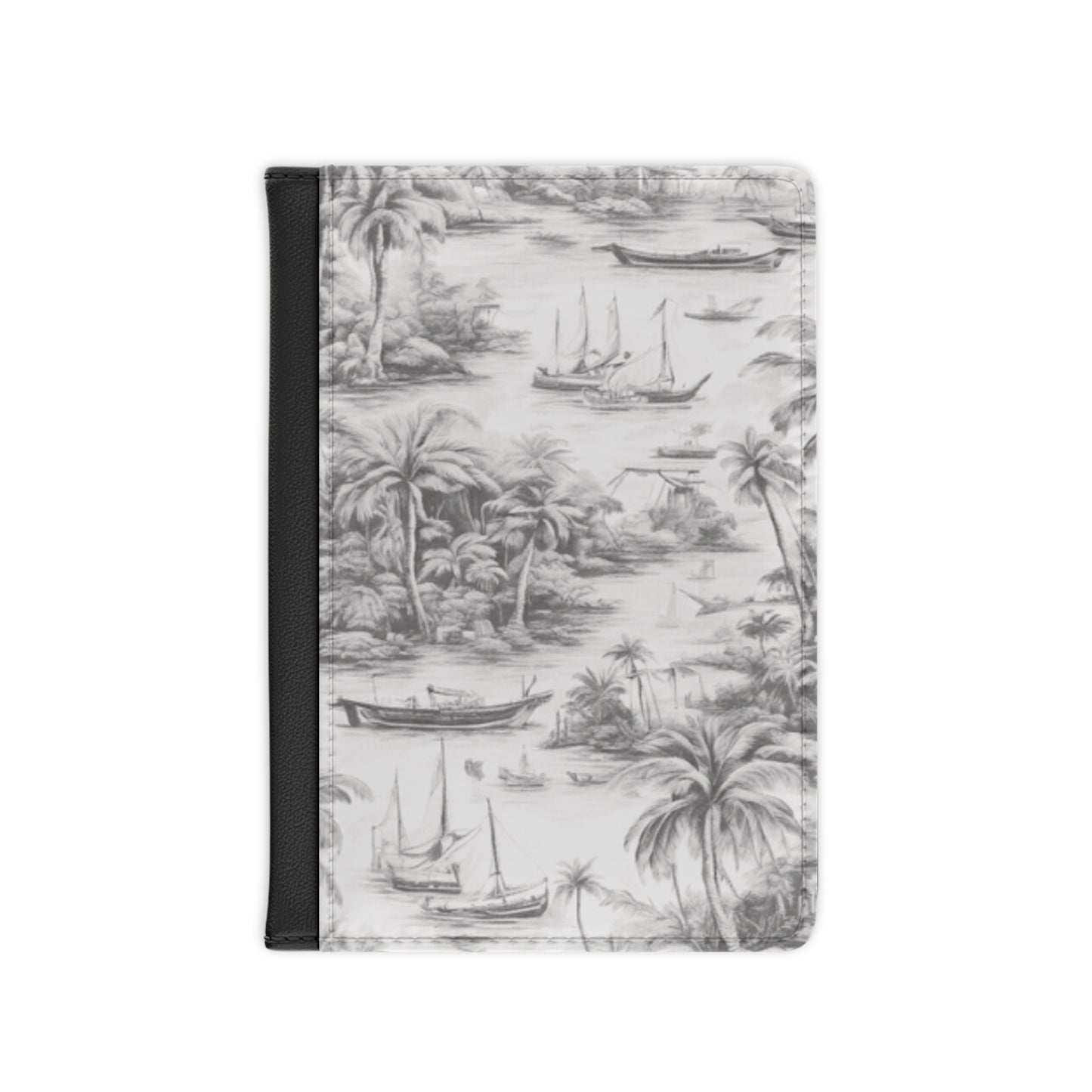 Tropical Passport Cover, Faux Leather - RFID blocking for travel security / Tropical Toile, Soft Black