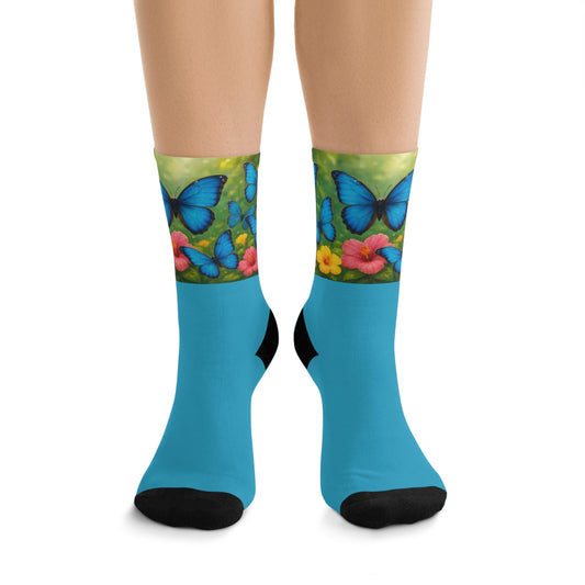 Recycled Poly Socks, Morpho Butterflies/Turquoise