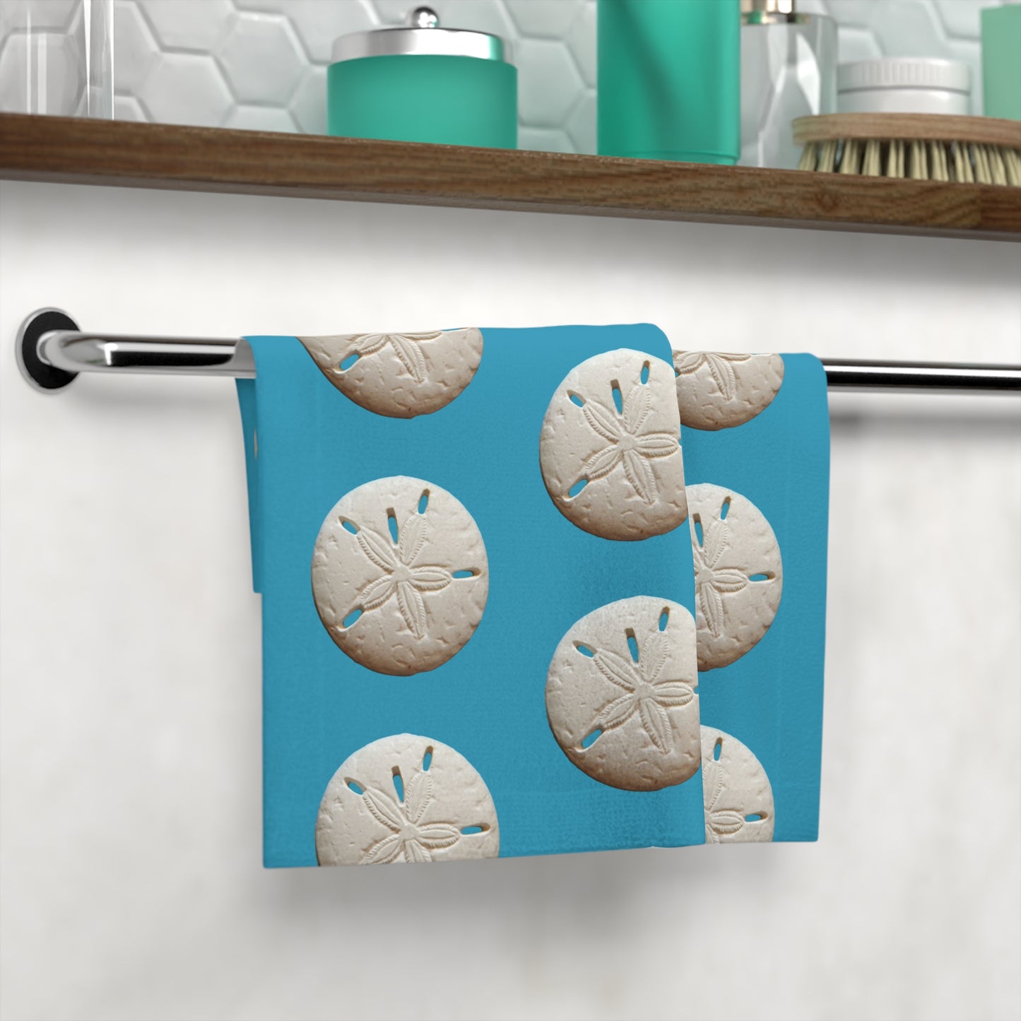 Face Towel - White Sand Dollar/Turquoise