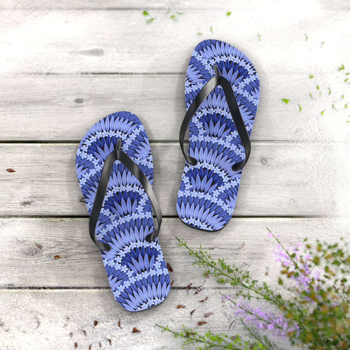 Flip Flops - Plumeria and Palms, Blue