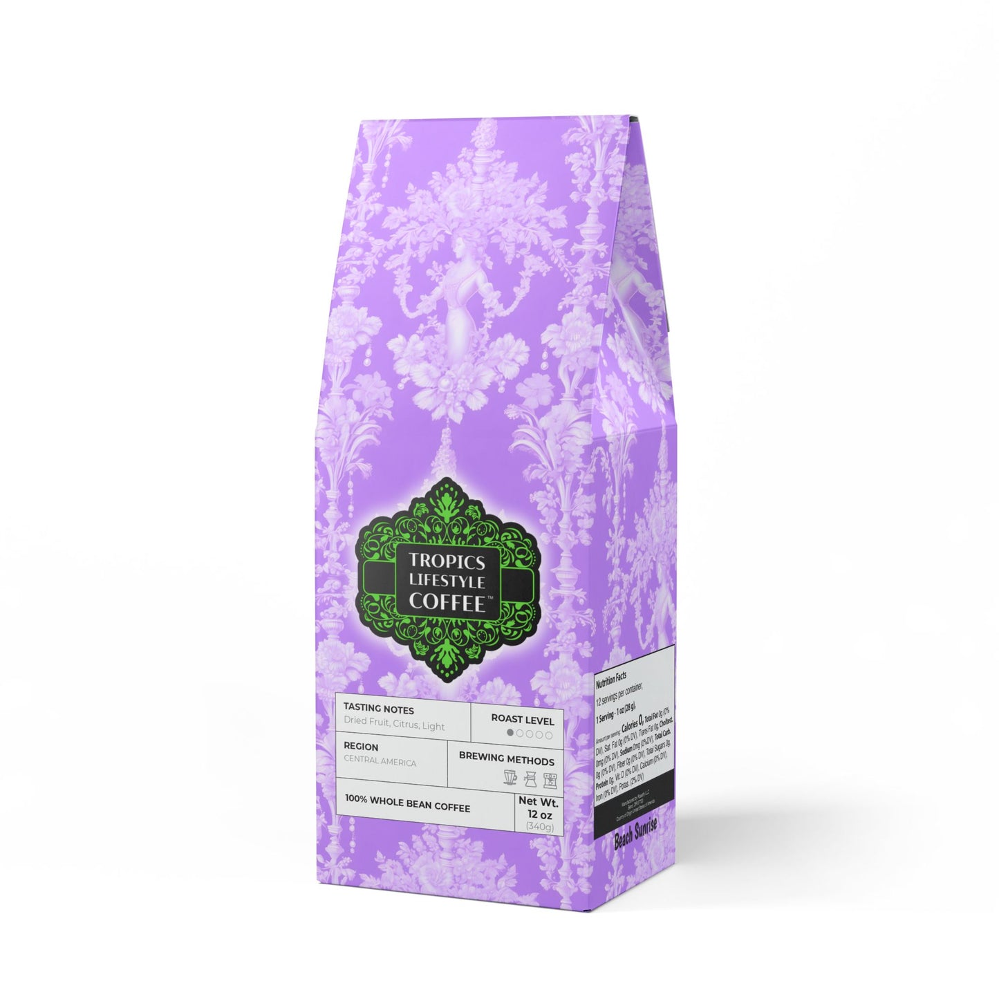 Beach Sunrise Blend™ (Light Roast) Specialty Grade Craft Coffee / Pearl Lady Toile, Amethyst