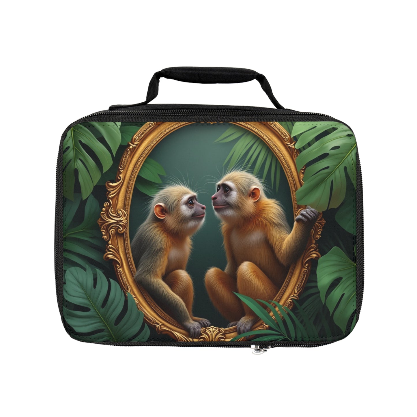 Framed Marmoset Monkies Lunch Bag - Eco-Friendly Insulated Tote, Adult and Child Lunchbox / Perfect for Picnics, Beach Outings