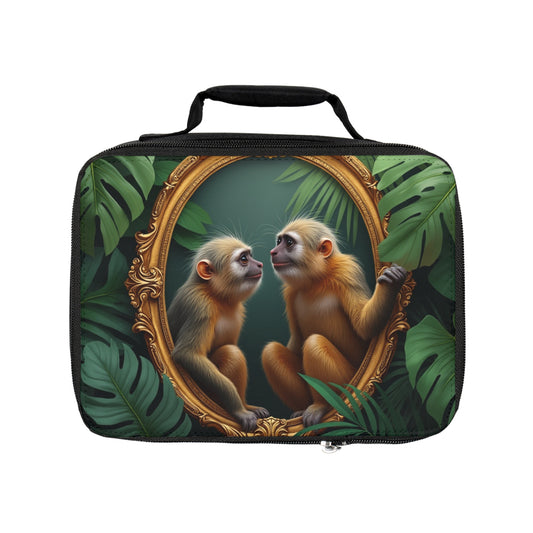 Framed Marmoset Monkies Lunch Bag - Eco-Friendly Insulated Tote, Adult and Child Lunchbox / Perfect for Picnics, Beach Outings