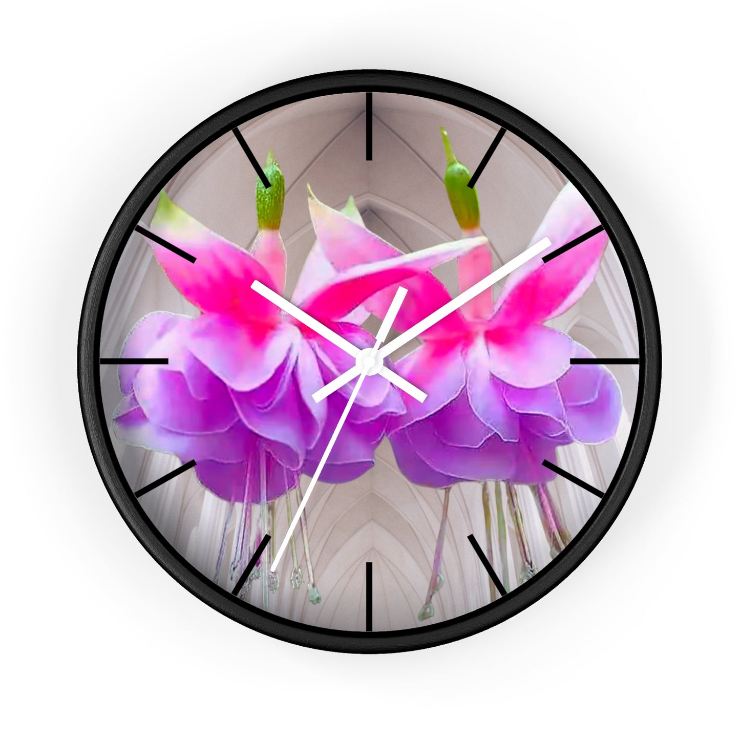 Wall Clock, Two Pink Fuchsias / Gothic, Hands/Base Variants