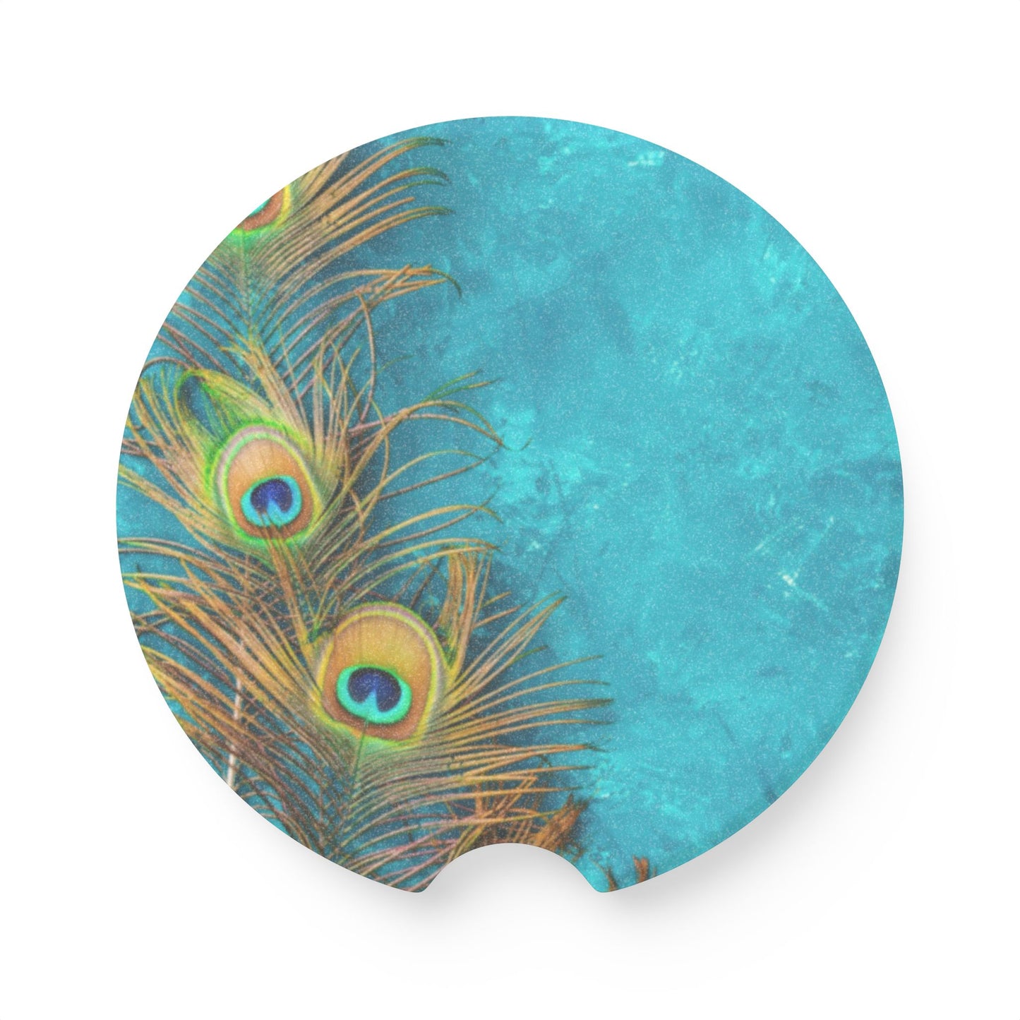 Soapstone Car Coaster - Peacock Turquoise Glow