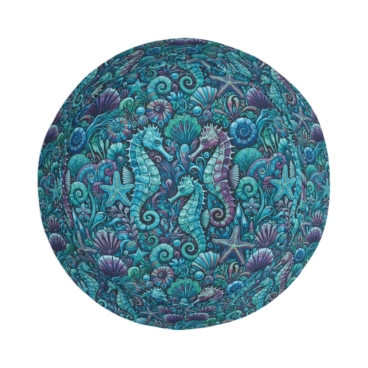 Tropical Polyester Bucket Hat, 2 Sizes - Seahorses Turquoise