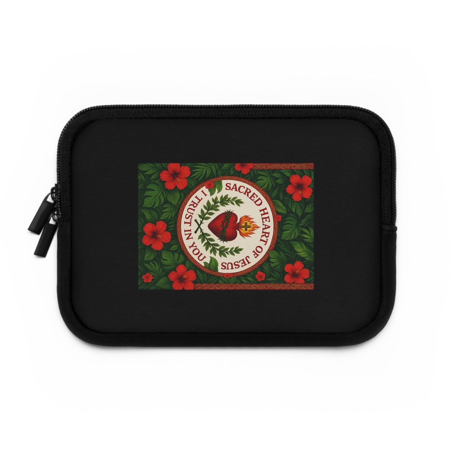 Religious Tropical Laptop Sleeve, 5 Sizes - Perfect for Ocean Lovers & Students / Sacred Heart of Jesus Prayer