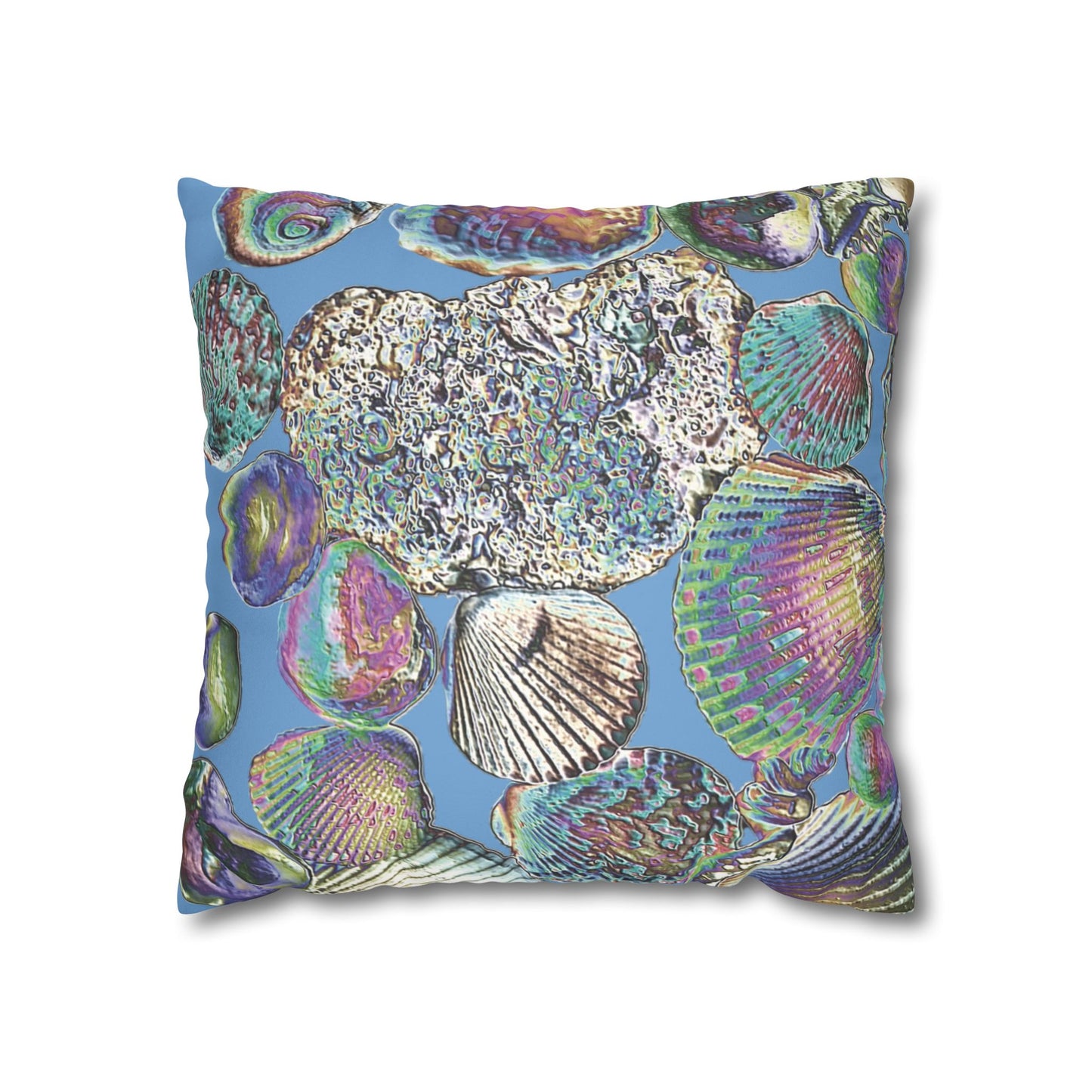 Faux Suede Square Pillowcase - Heatwave Seashell Collection, Light Blue