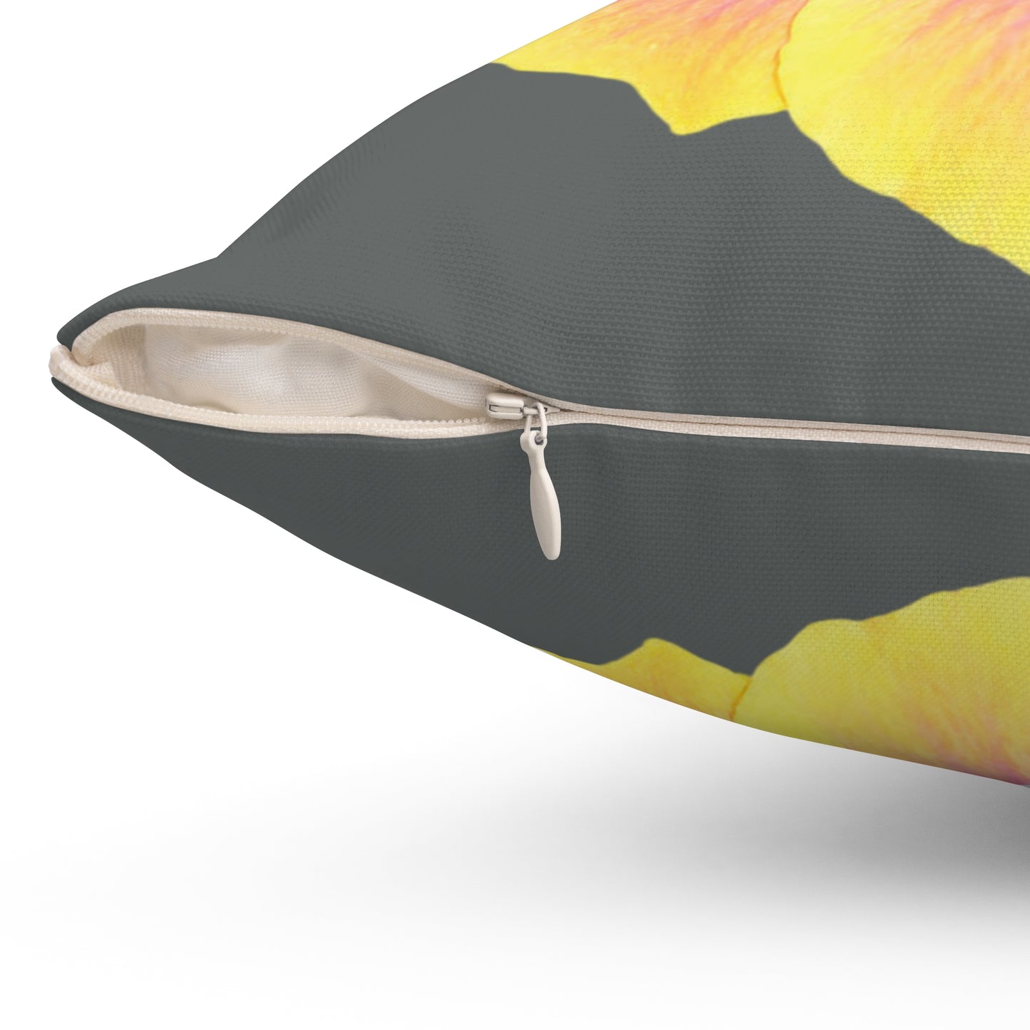 Decorative Pillow - Accent Cushion, 4 Sizes / Photo Yellow Hibiscus, Dark Grey
