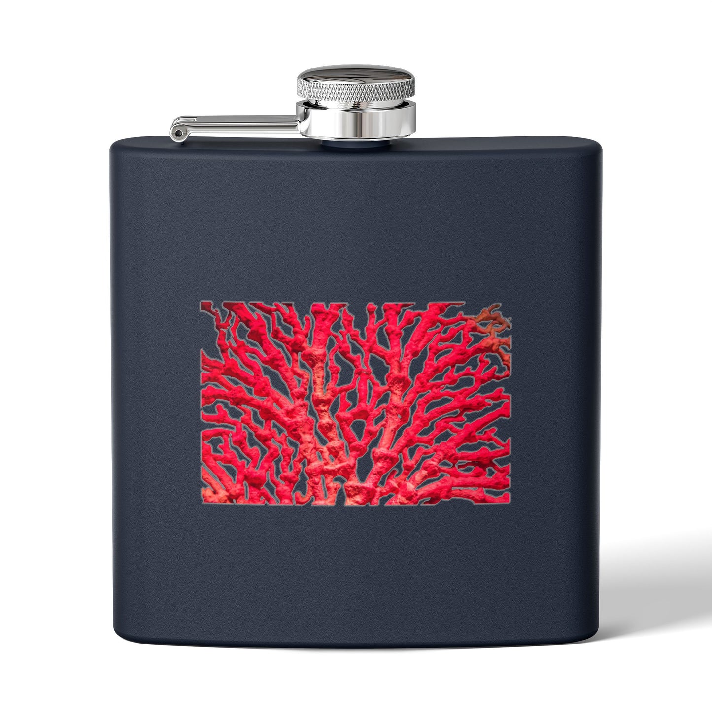 Tropical Stainless Steel 6 oz. Flask, Many Colors  – Real Red Coral