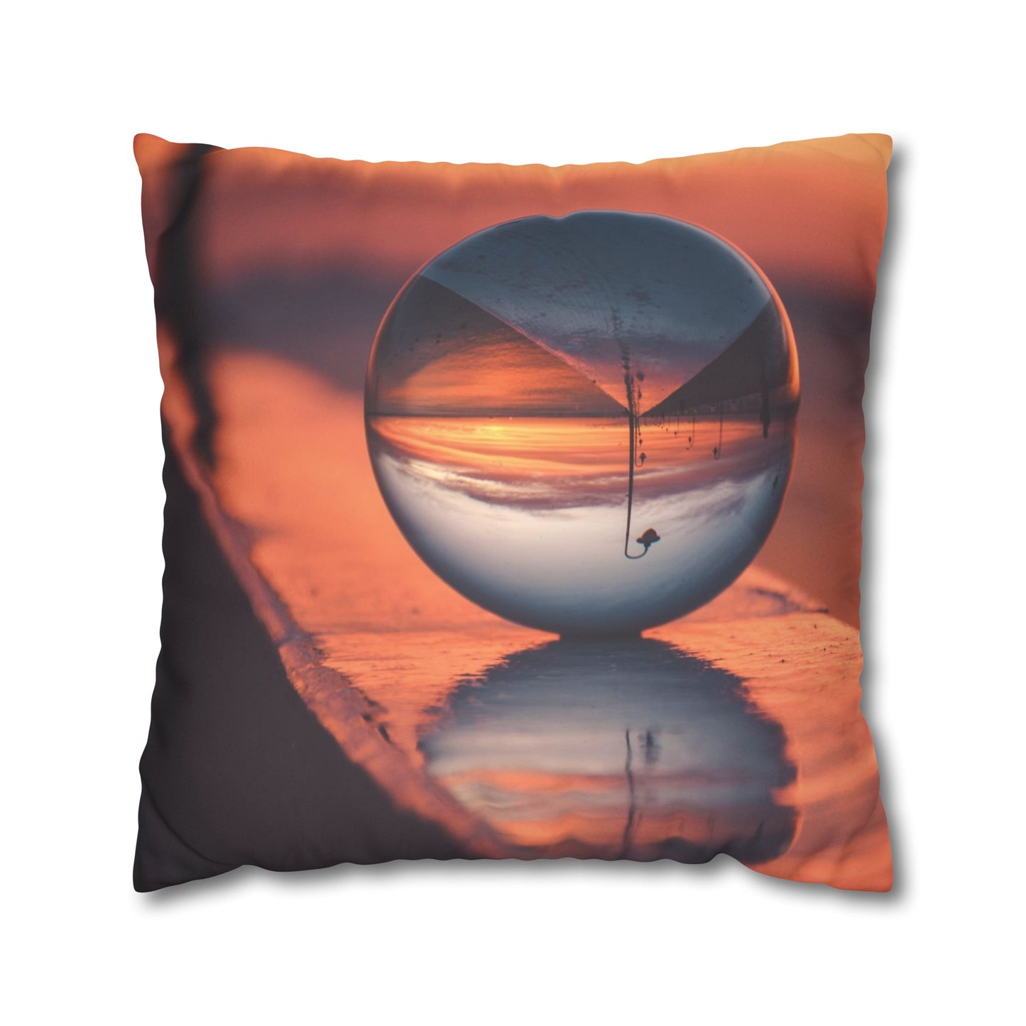 Faux Suede Square Pillowcase - Crystal Ball at Sunset Pier