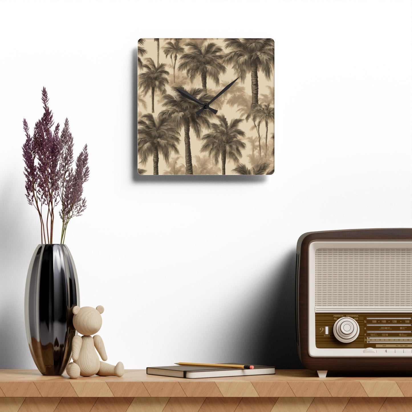 Acrylic Wall Clock, Lisa's Fluffy Palms, 4 Variants