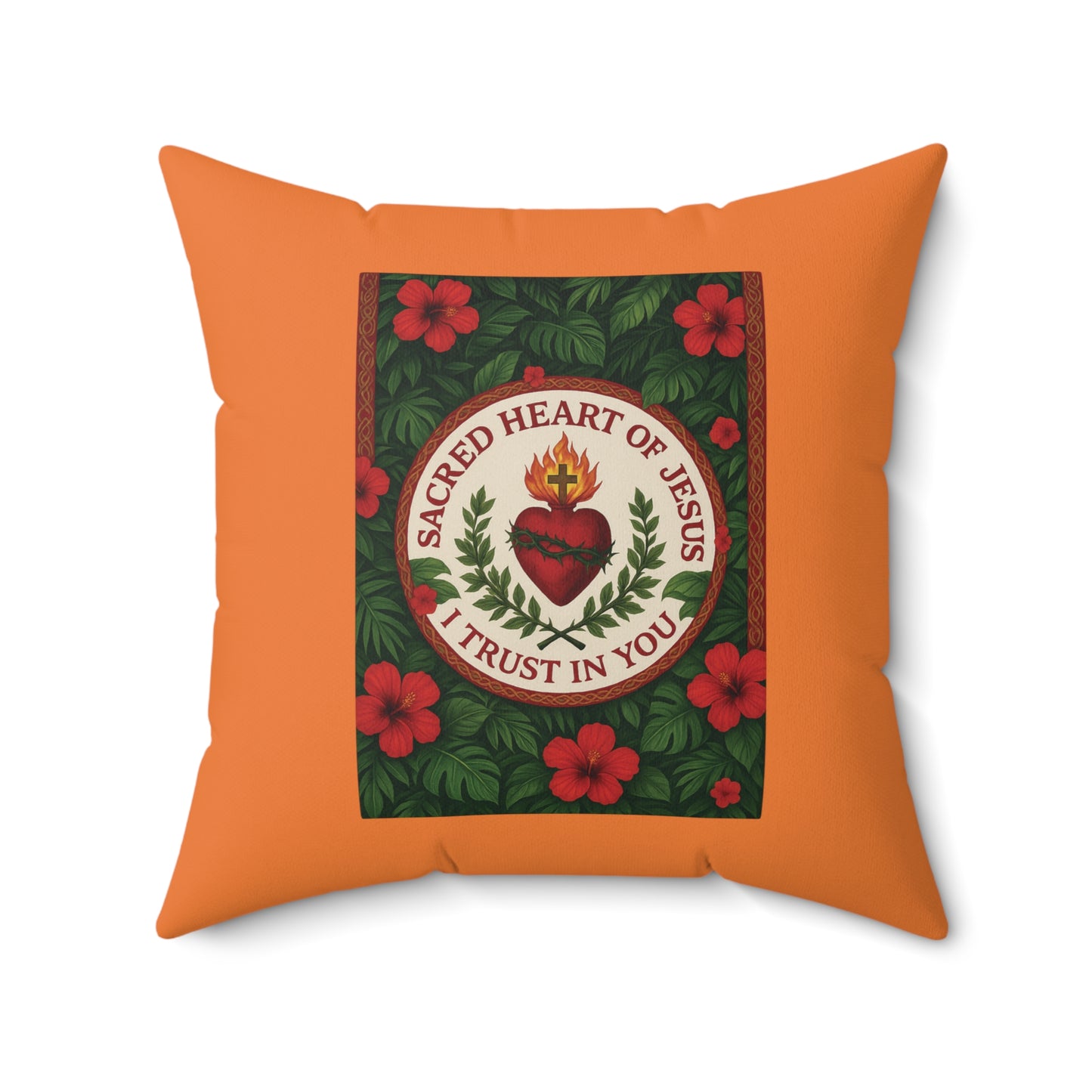 Religious Decorative Pillow - Accent Cushion, 4 Sizes / Sacred Heart of Jesus Prayer, Crusta Lt. Orange