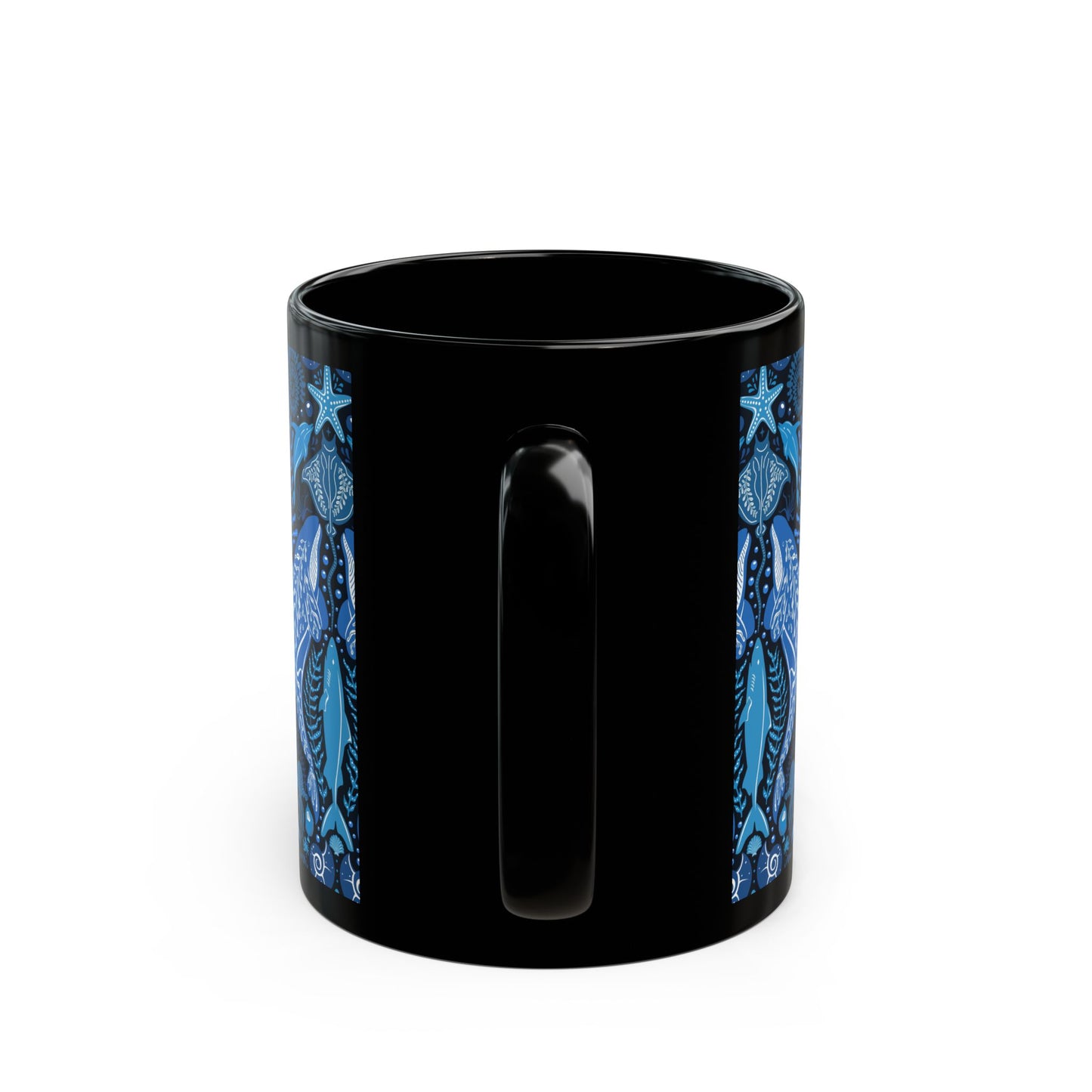 Black Coffee Mug, Mystic Ocean, Blue