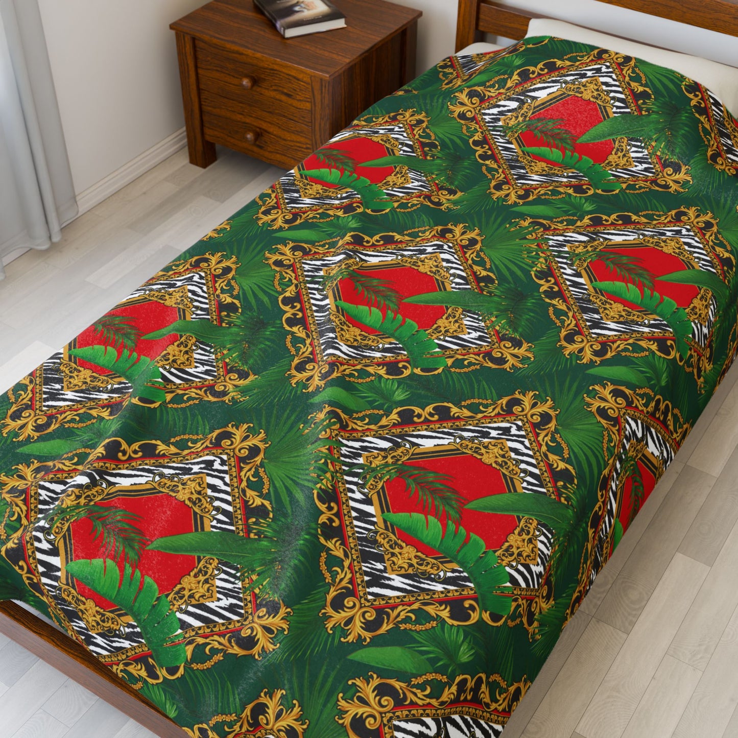 Jungle Luxe Red Velveteen Plush Blanket