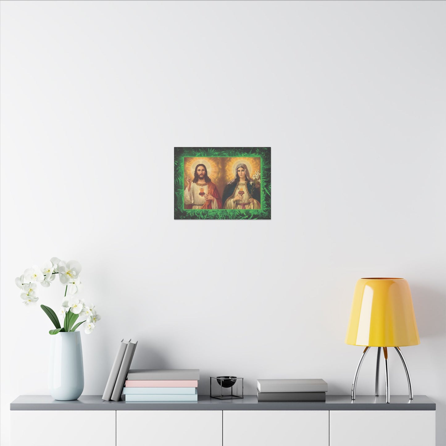 "Tropical Glow Jesus and Mary" Religious Canvas Artwork - Stretched Canvas Print / Byzantine Icons