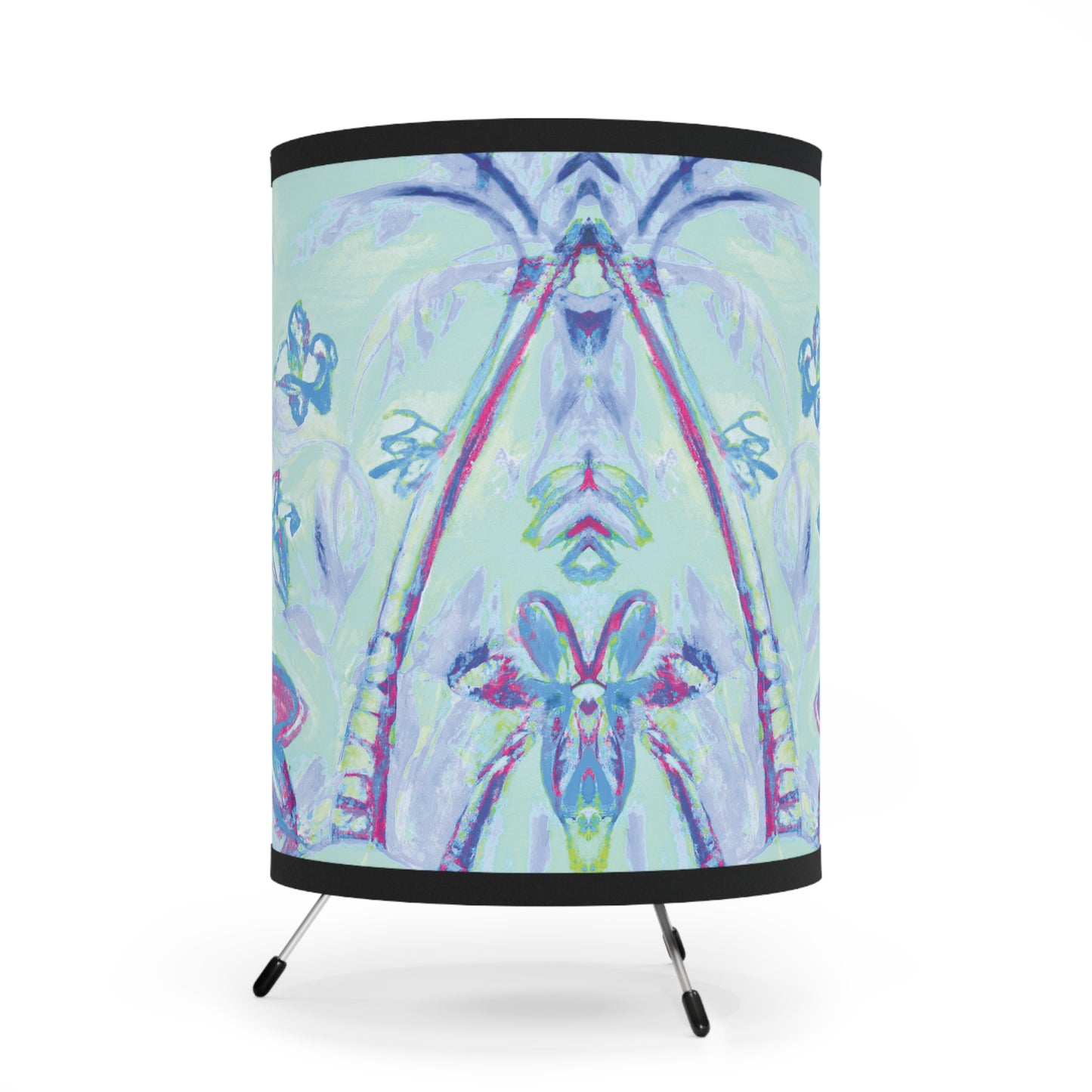 Tropical Doodles/Blue Tripod Lamp with Artistic High-Res Shade - Perfect for Home Décor