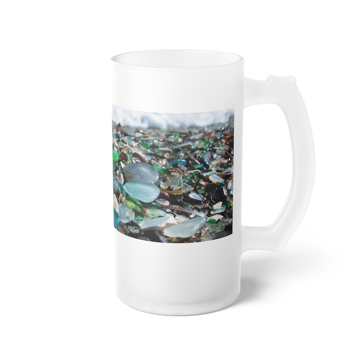 Frosted Glass Beer Mug with Beach Glass – Perfect for Gifts and Celebrations