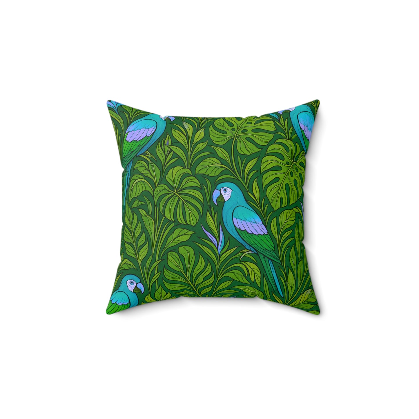 Tropical Pillow, 4 sizes - Colorful Spun Polyester Square Cushion / Parrot Family, Blue