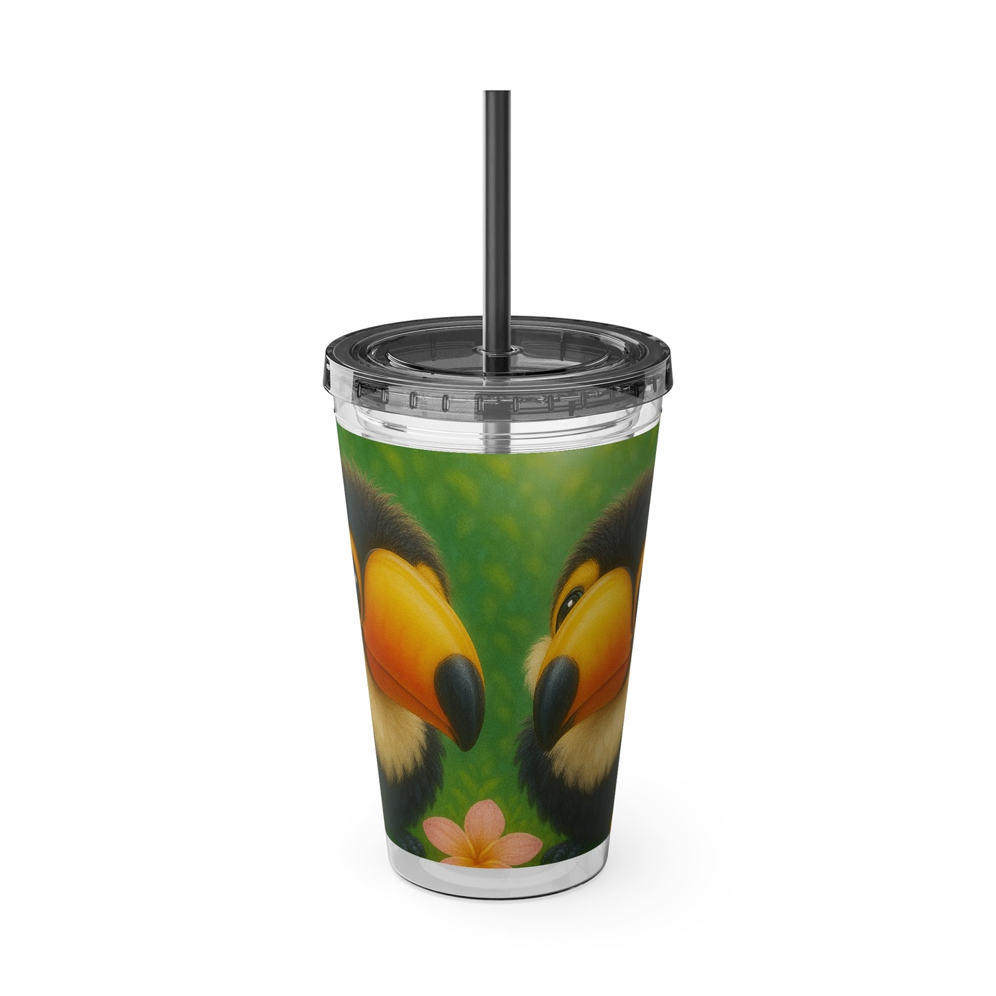 Tropical Tumbler with Straw | 16oz Colorful Travel Cup / Baby Toucans