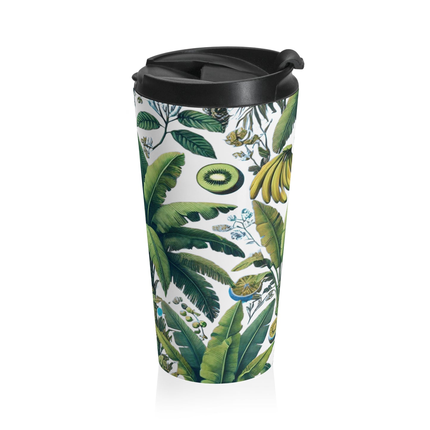15 oz. Stainless Steel Travel Mug / Palms & More Fruit, White