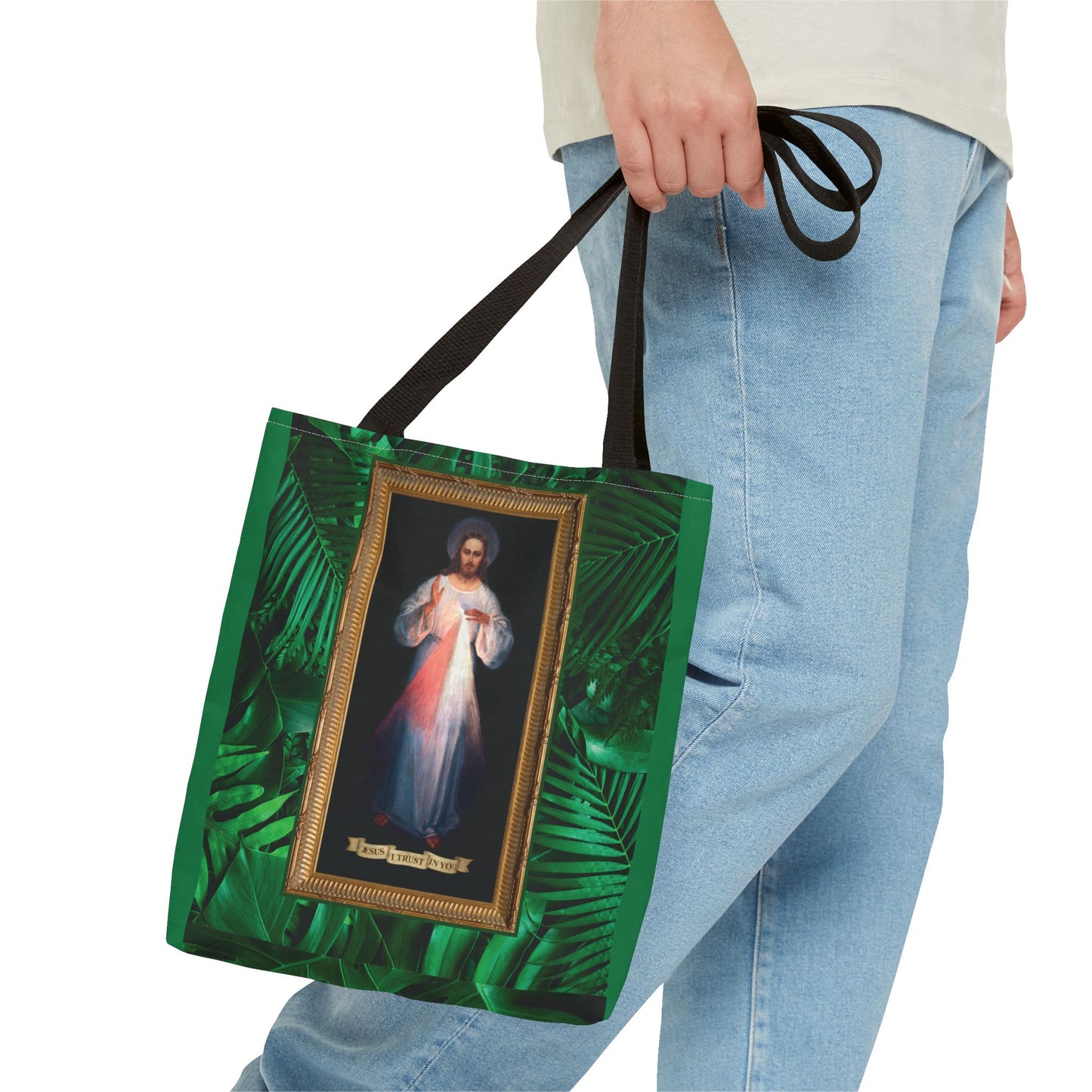 Religious Divine Mercy Tropical Tote Bag - 3 Sizes