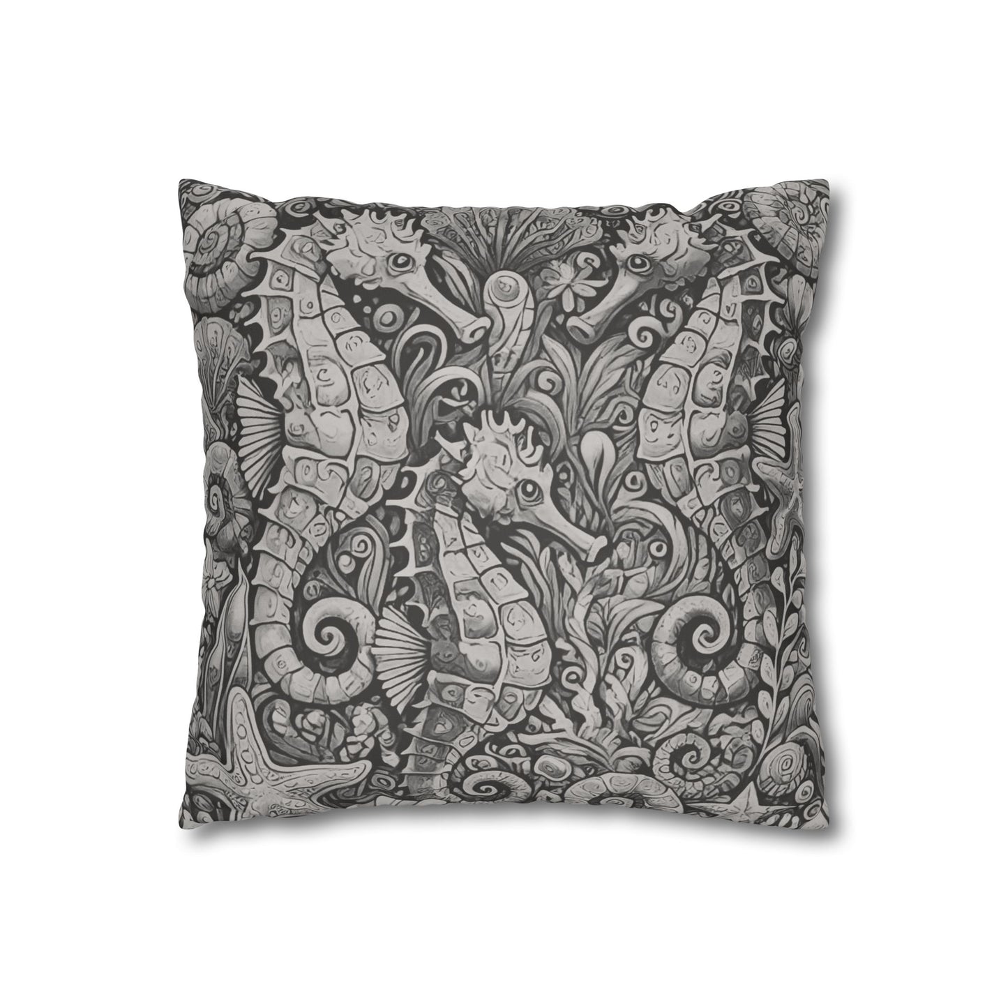 Faux Suede Square Pillowcase - Seahorse Trio, Noir