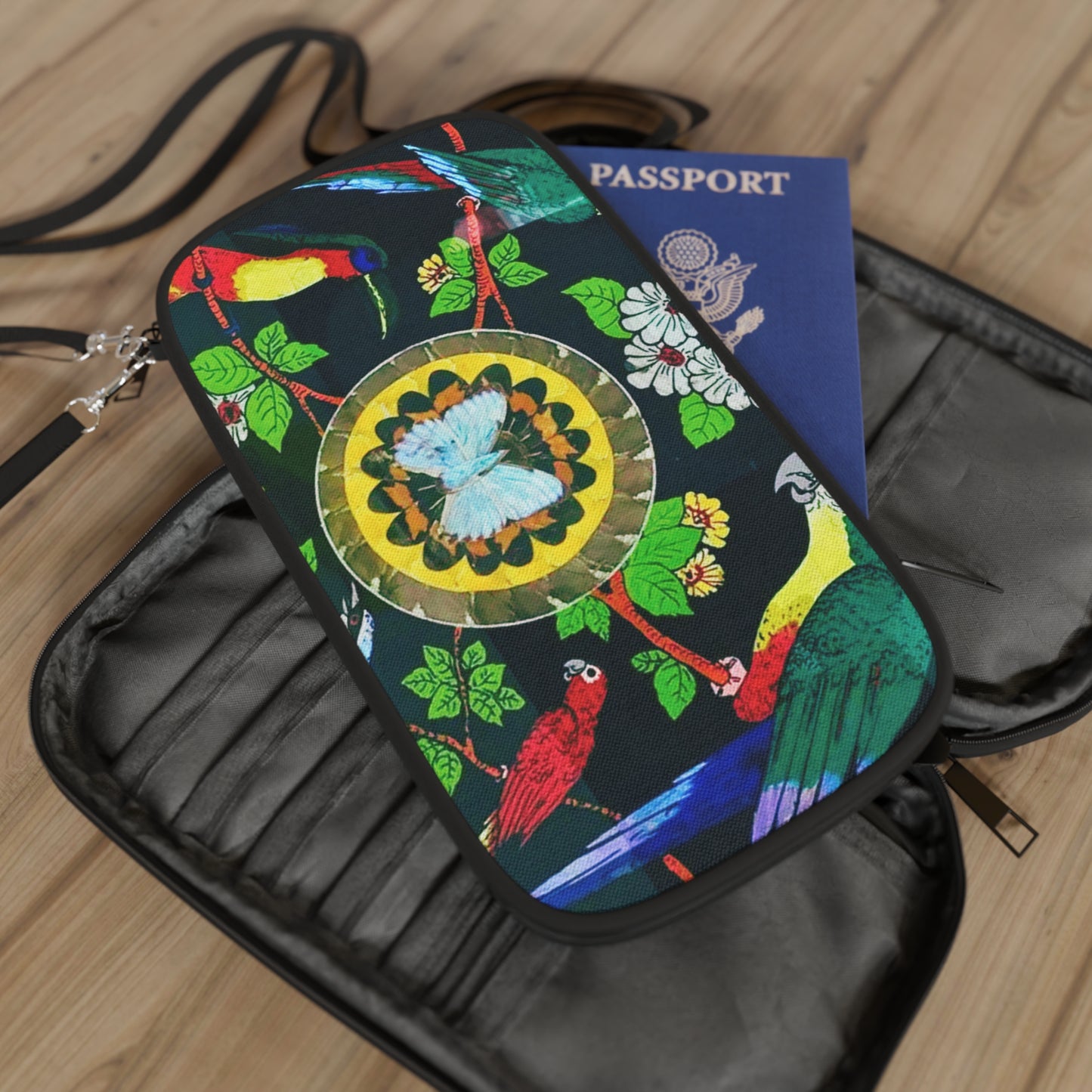 Passport Wallet – Perfect for Travelers & Adventurers / Parrots and Butterflies Real Wing Art