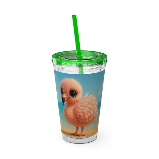 Tropical Tumbler with Straw | 16oz Colorful Travel Cup / Baby Flamingo