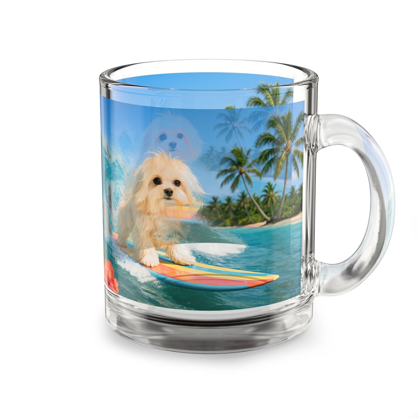Puppy Ariel the Dog Surfer Glass Mug - 10oz, Perfect for Dog Lovers