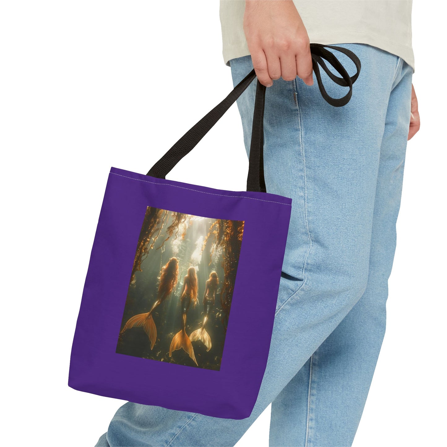 Three Mermaid Sisters, Purple Tote Bag - 3 Sizes