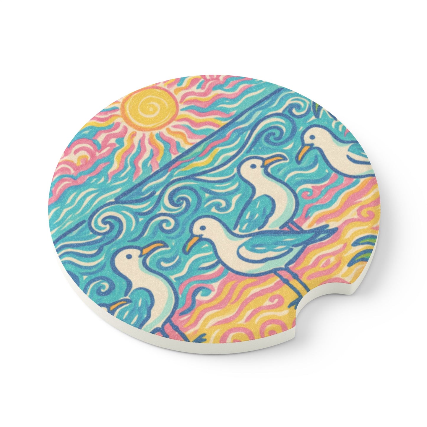 Soapstone Car Coaster - Tropical Beach Seagulls