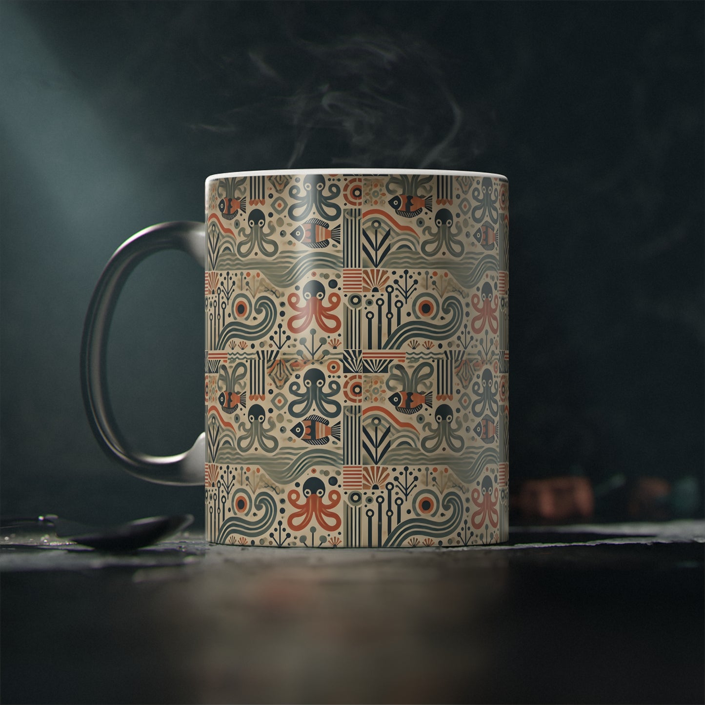 Heat-Activated Coffee Mug, 11 oz — Mid-Century Modern Octopus