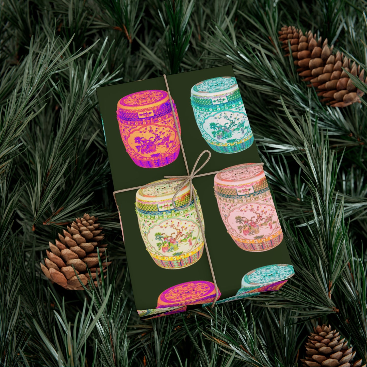 Wrapping Paper - Tropical Gift Wrap for All Occasions / 3 Sizes, 2 Finishes / Pop Art Porcelain Stools, Black