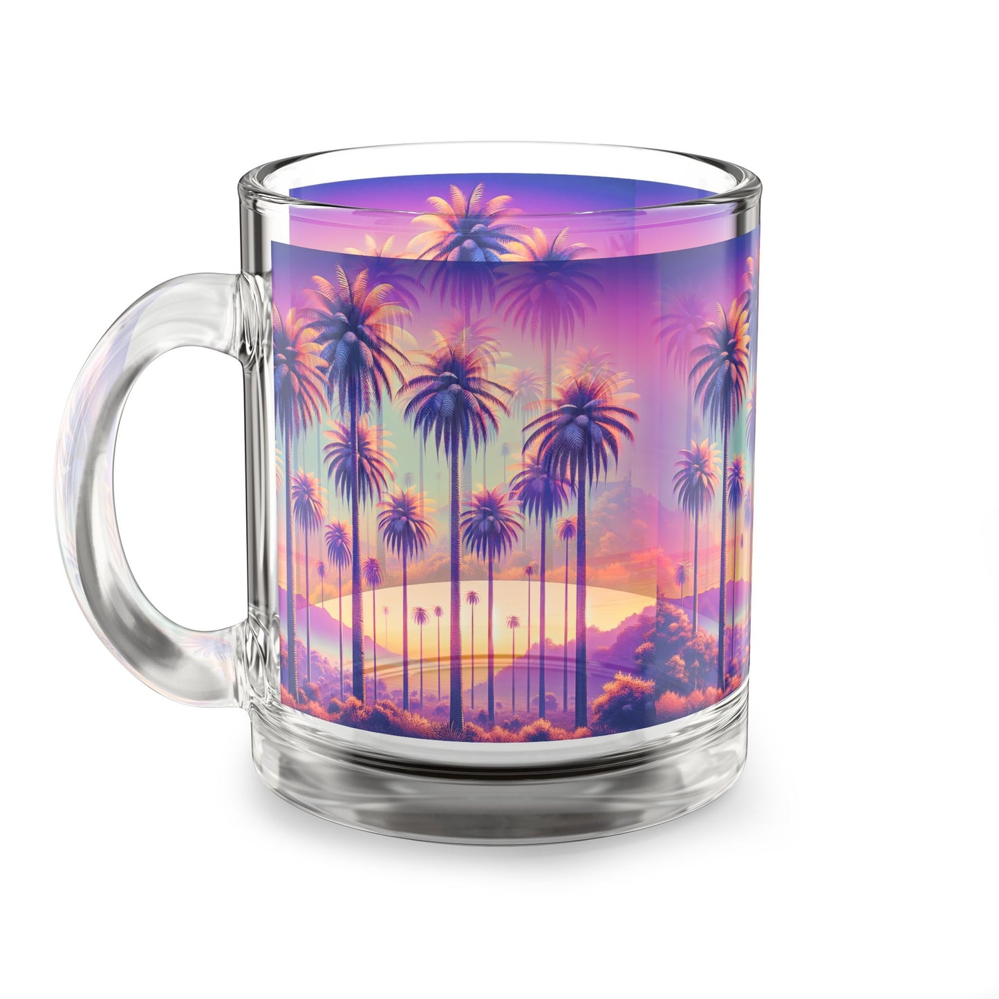 Tropical Glass Mug - 10oz Coffee Cup / Sunset Palms