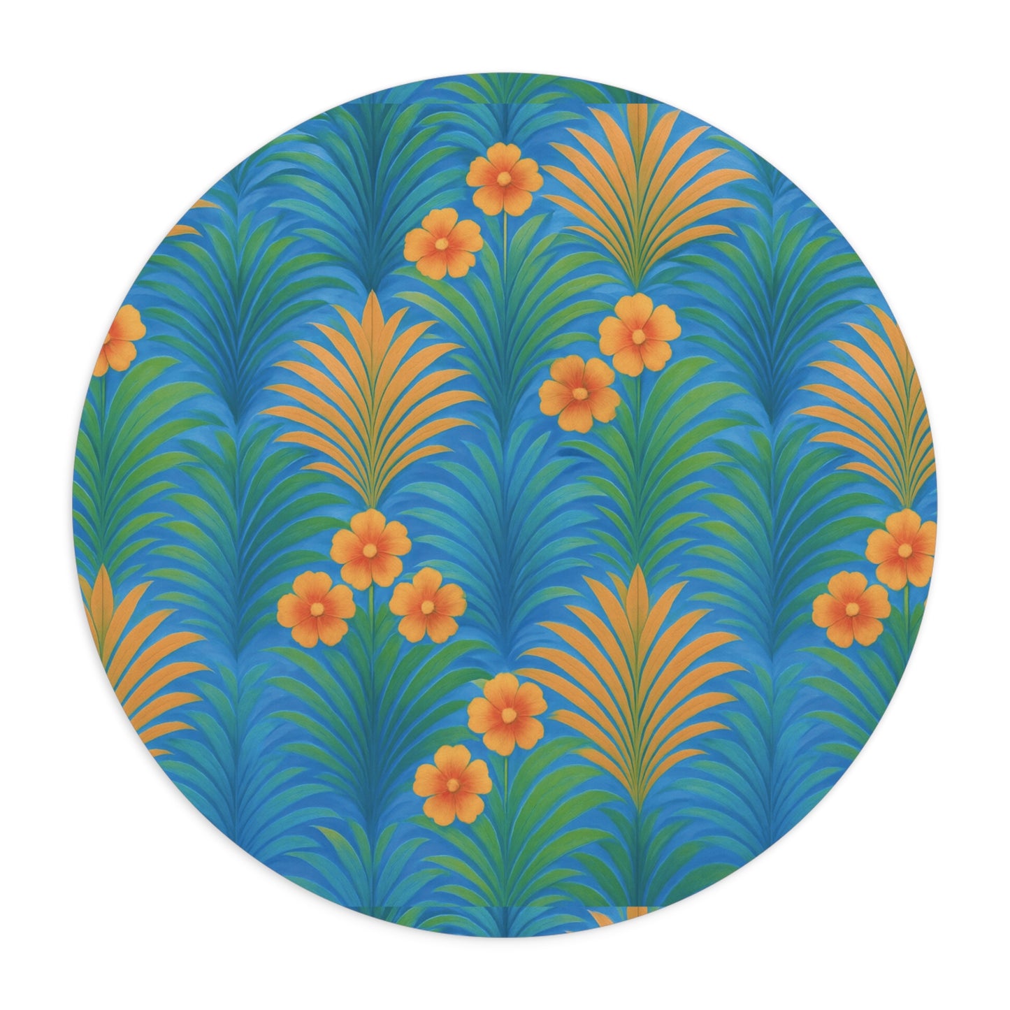 Rainforest Mouse Pad, 2 Shapes - Beach Vibes for Home Office & Gamer / Sunrise Palms, Orange/Blue